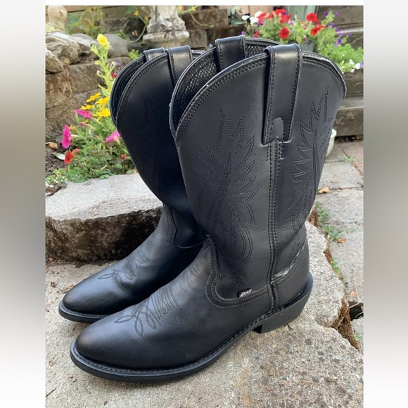 Justin Basic Leather Boots Mens Size 13D Style #JB1104 Black Cowboy Western Work - Picture 4 of 12